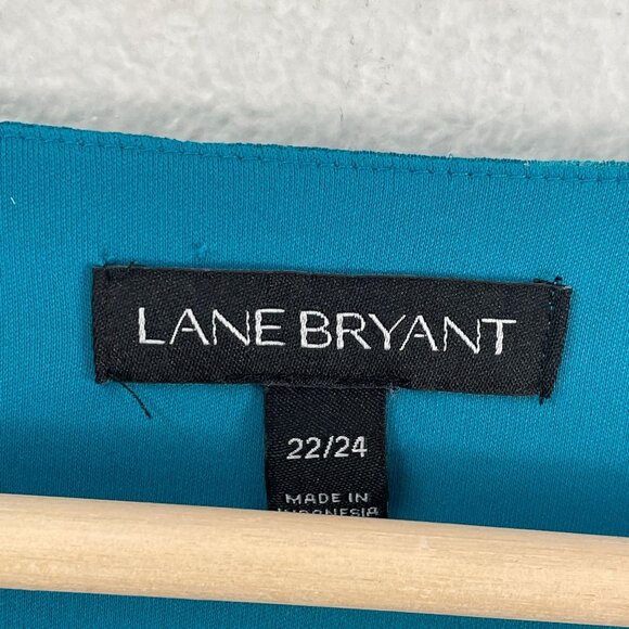 Lane Bryant Womens Plus 22/24 Teal Floral V Neck Flowy Blouse Bell Sleeves Top - Picture 4 of 10